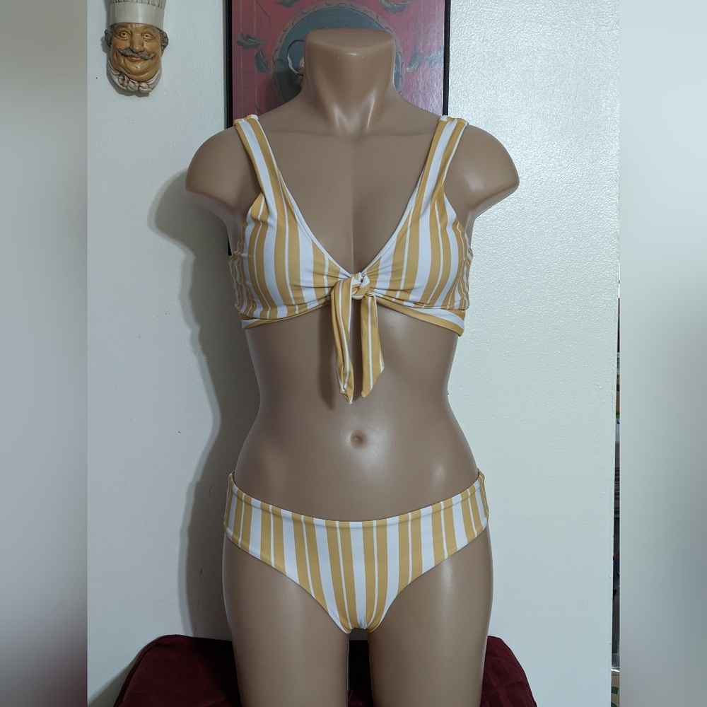 Orange/yellow striped bikini NWOT with sarong